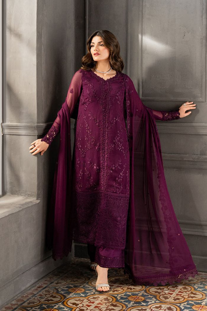 Azure Magenta Chiffon Embroidery 3piece Unstitched