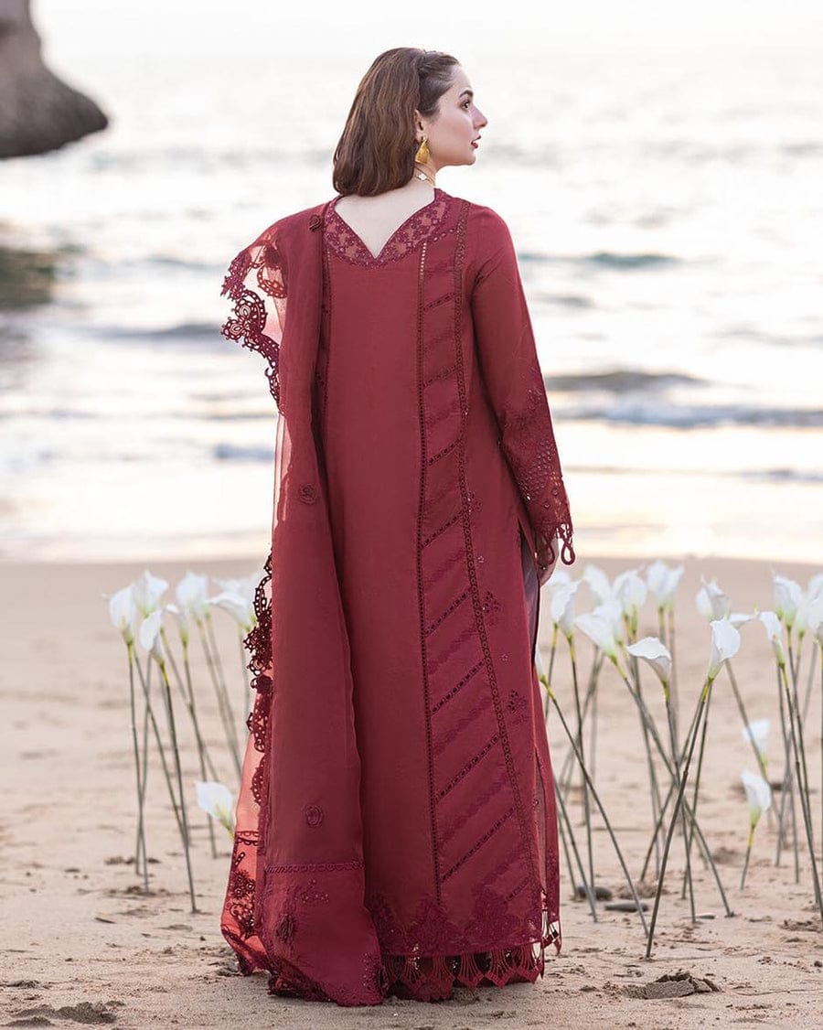 QALAMKAR MAROON CHIKANKARI EMBROIDERY DRESS