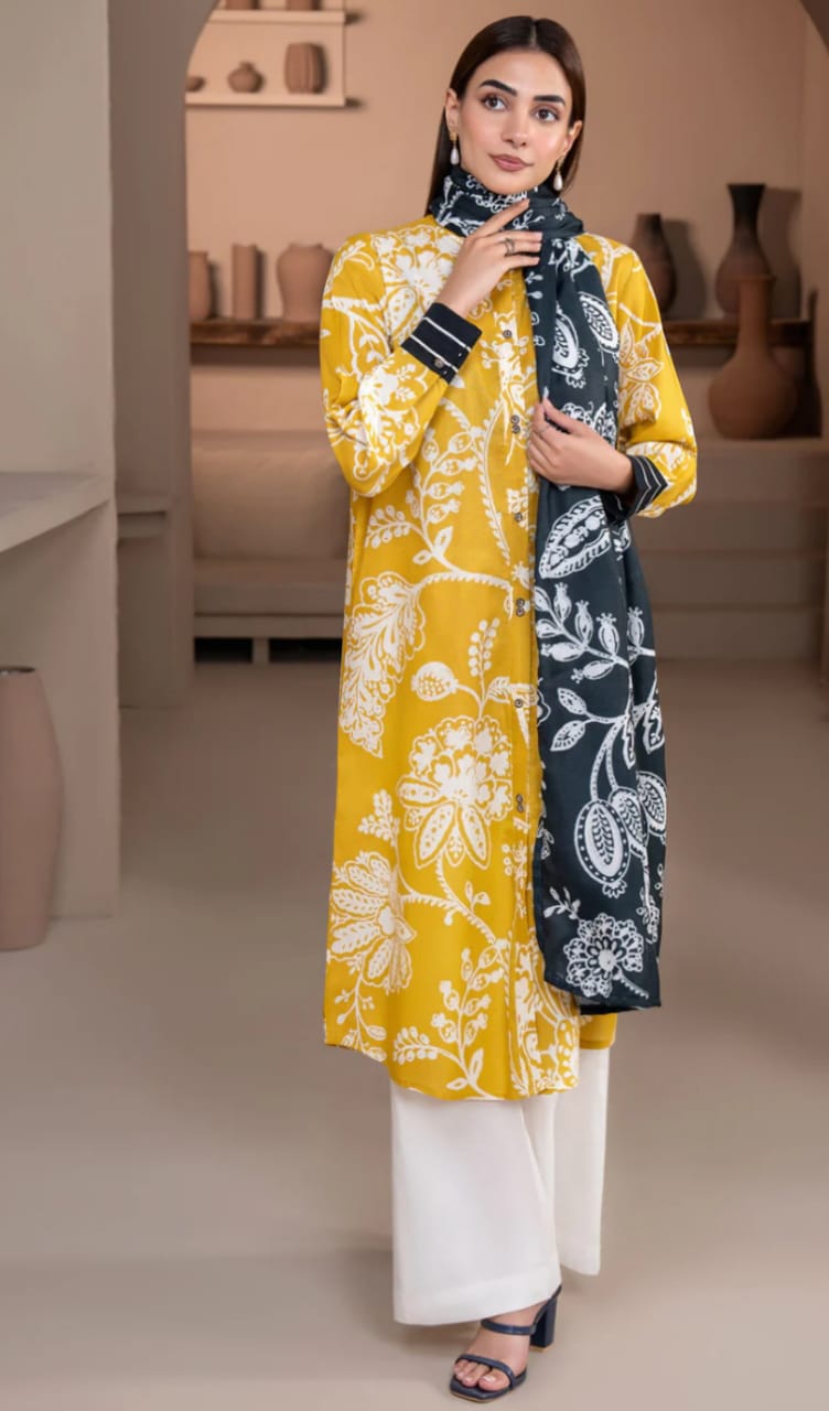 Lime Light Yellow Lawn Embroidery 3pc Unstitched Dress