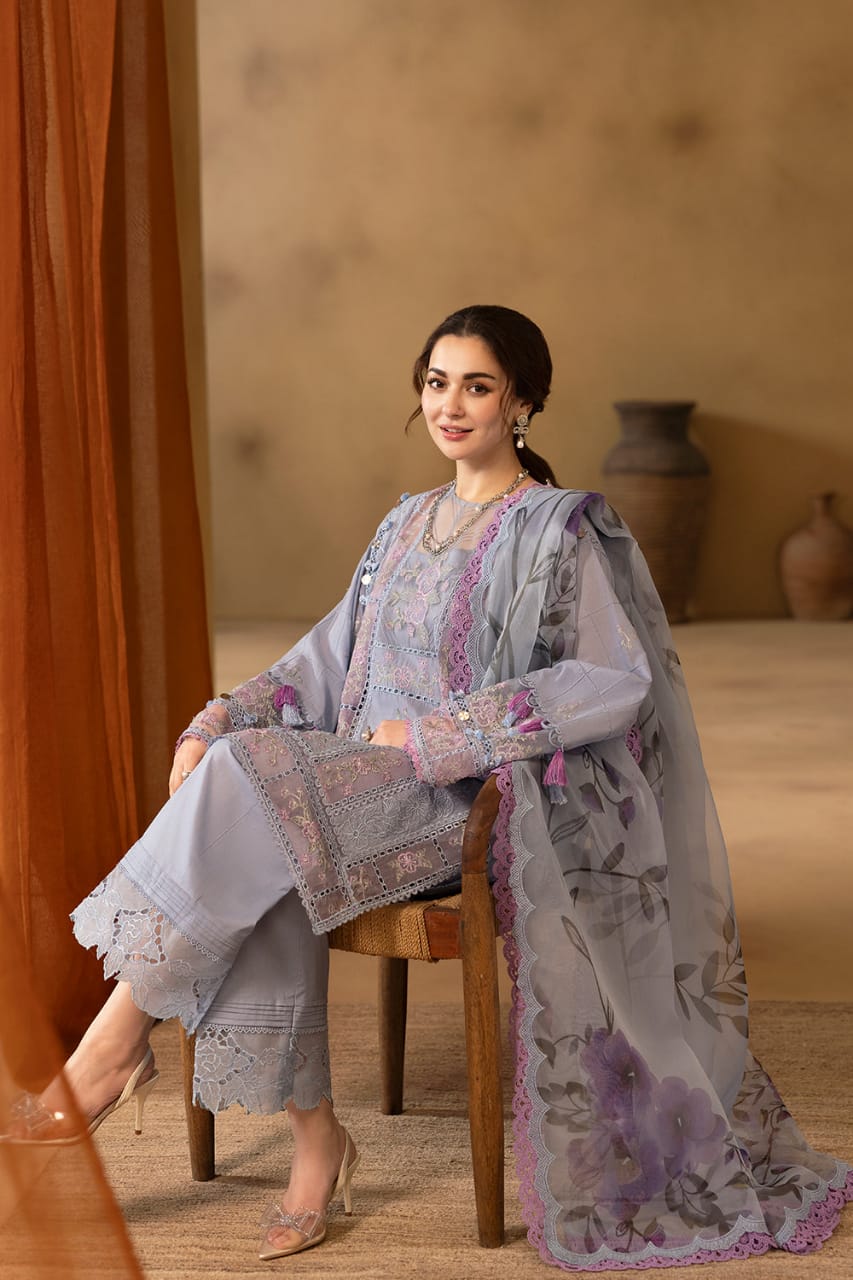 Saira Rizwan Purple Embroidered Luxury Lawn 3piece Unstitched