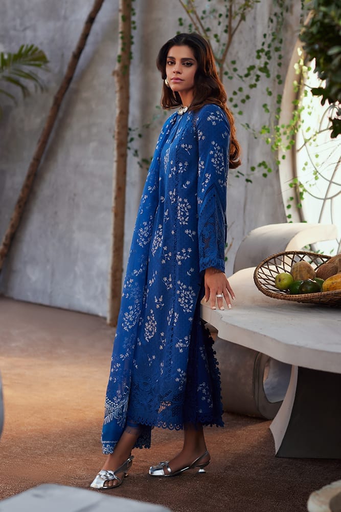 Crimson Blue Cotton Lawn Embroidery Dress 3pc