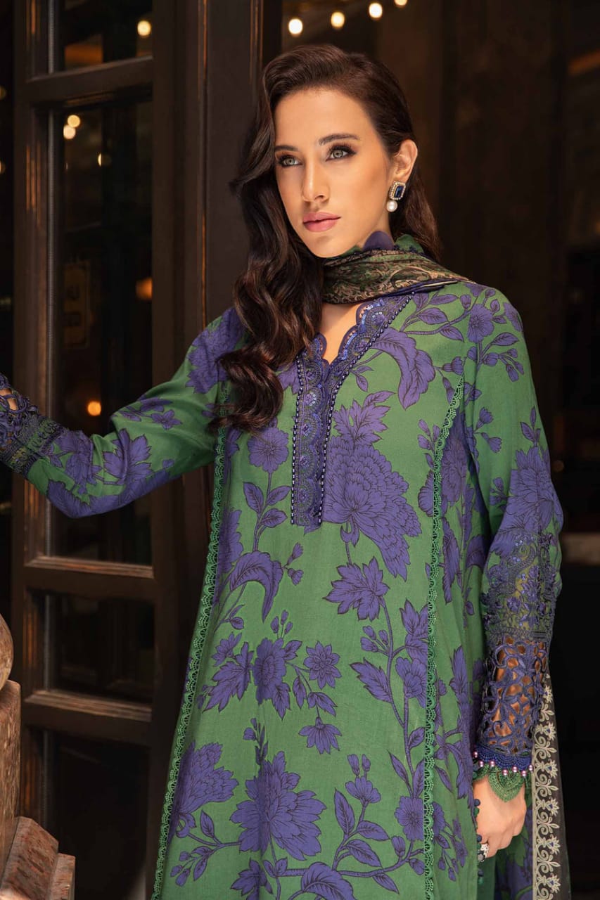 Maria B Green Blue New Arrival Printed Embroidery 3pc Unstitched Dress