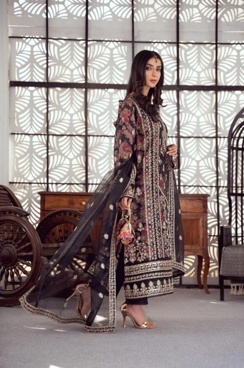BINT-E-NOOR Black Sami Stitched Formal Collection 3Piece