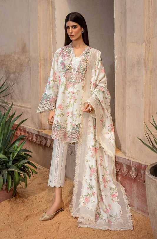 CRIMSON COTTON LAWN PRINT EMBROIDERY DRESS 3PC UNSTITCHED