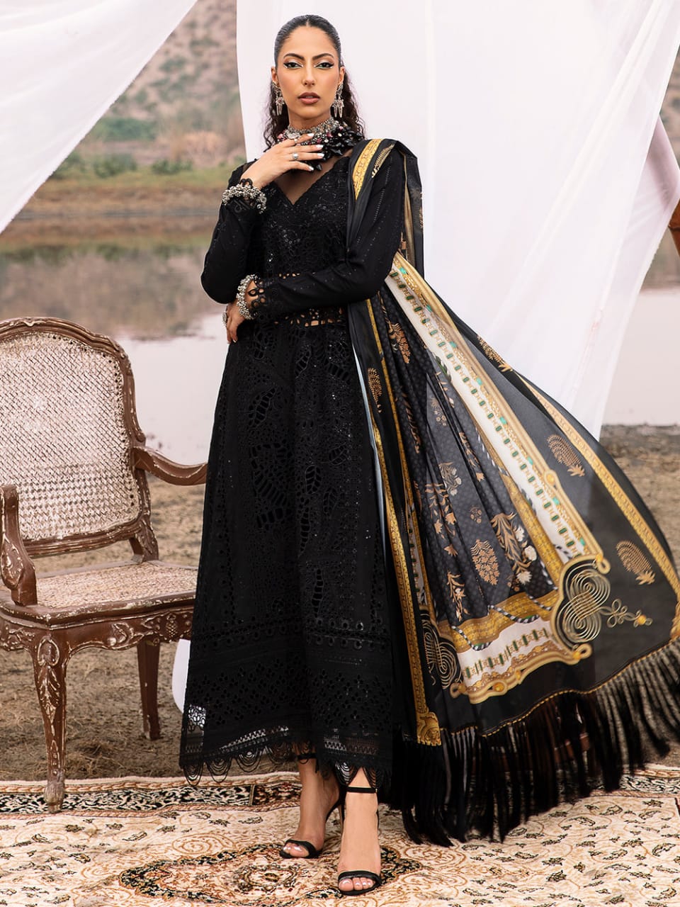 Bin Ilyas Black Chikankari Lawn Embroidery New Arrival 3pc Dress