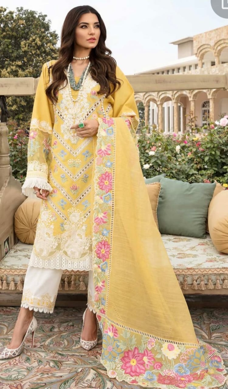 Crimson Yellow Chikankari Lawn Dress