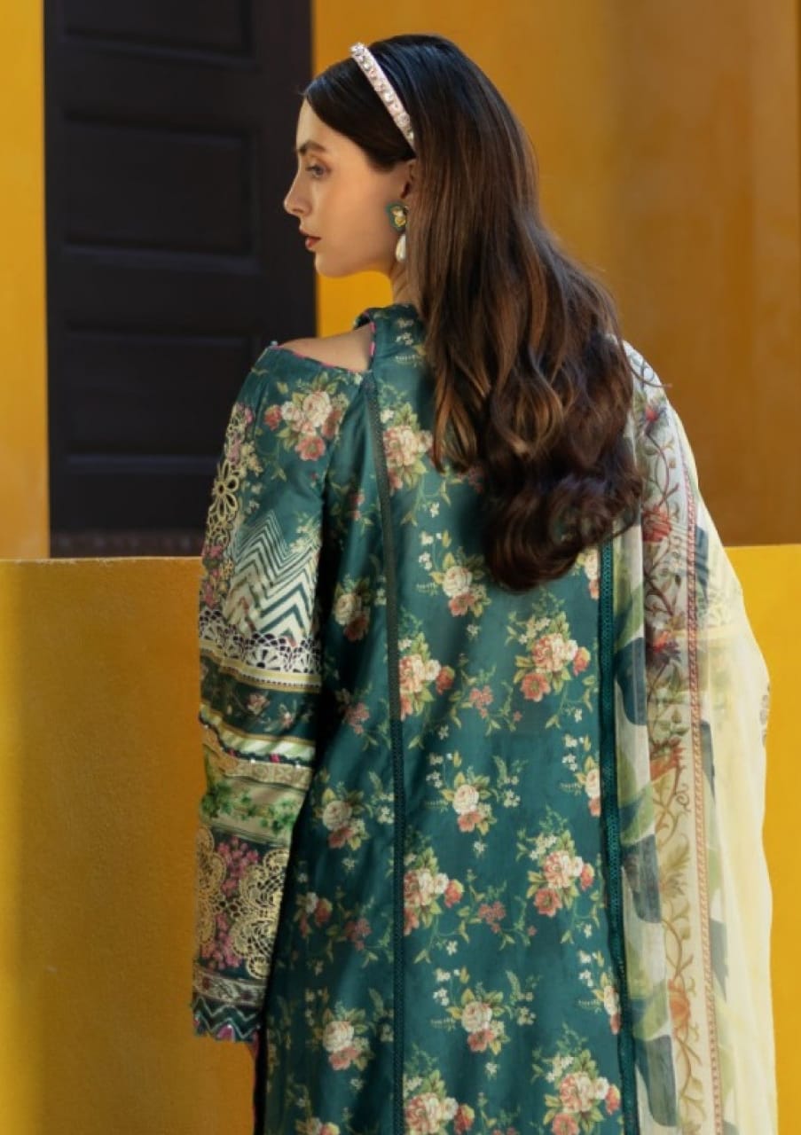 Elaf Green Luxury Lawn Embroidered Collection 3pc Unstitched