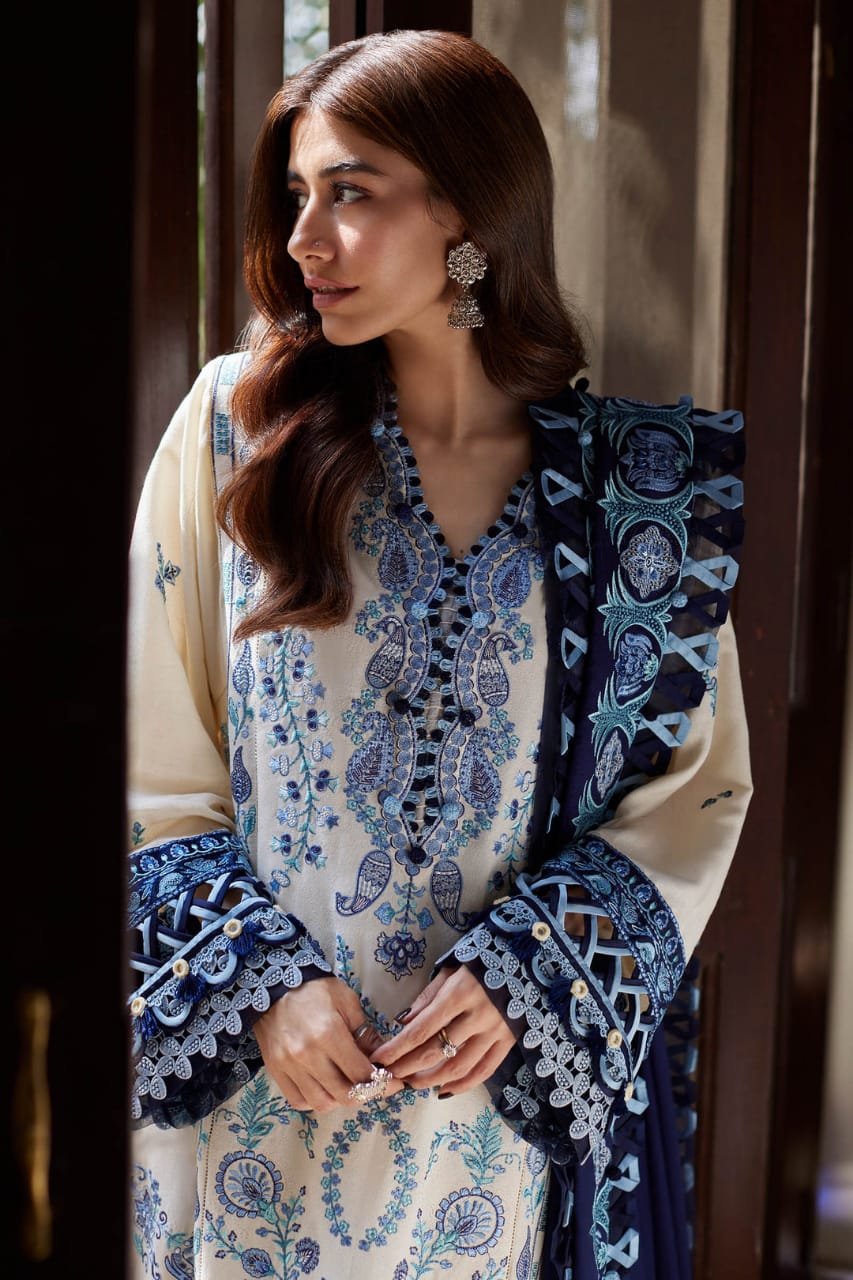 ZAHA SKIN BLUE CHIKANKARI LAWN DRESS