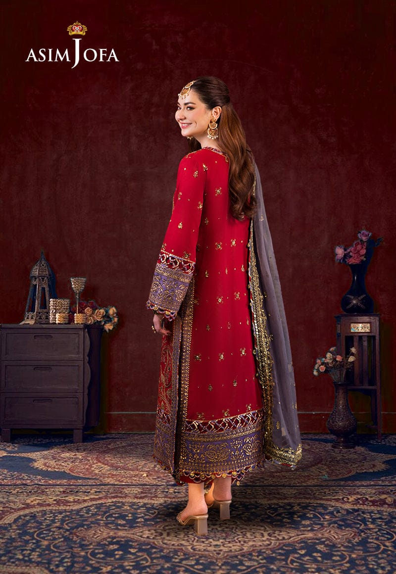 Asim Jofa Maroon Luxury Lawn Embroidery 3piece Unstitched