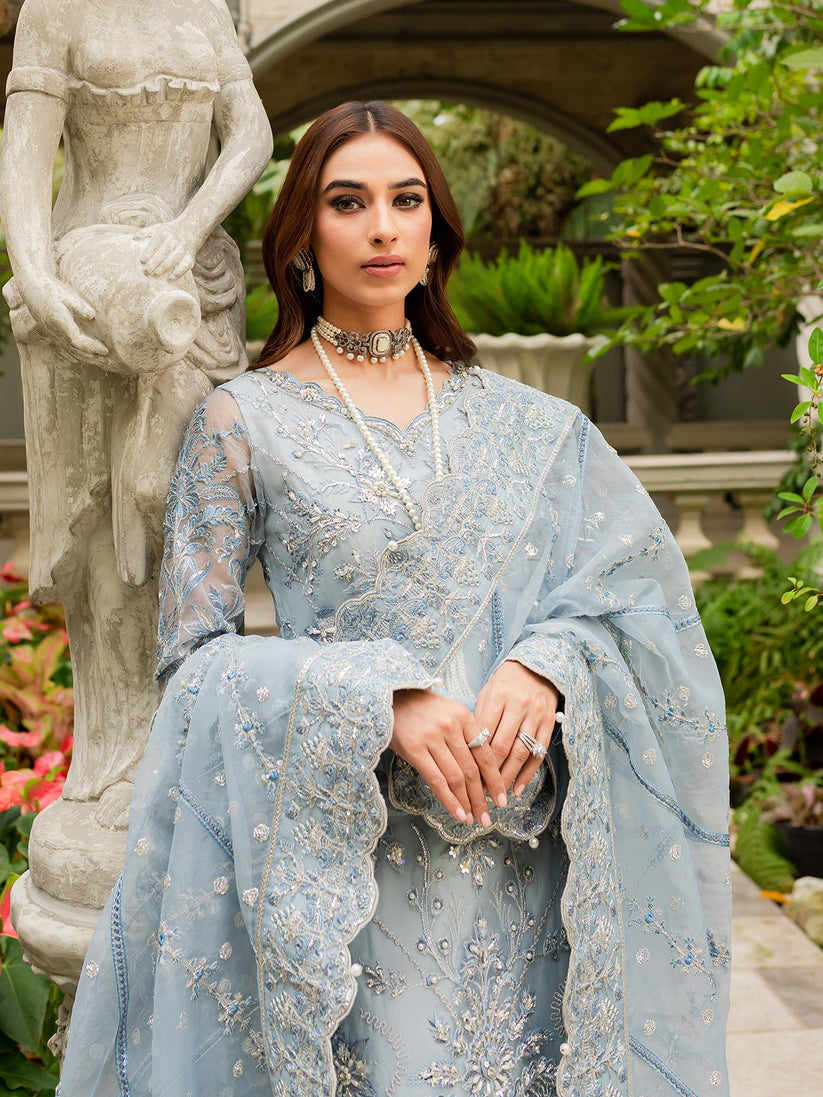Gulaal Luxury Sky Blue Embroidered Organza Dress