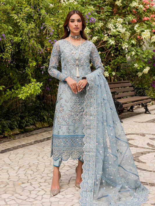 Gulaal Luxury Sky Blue Embroidered Organza Dress