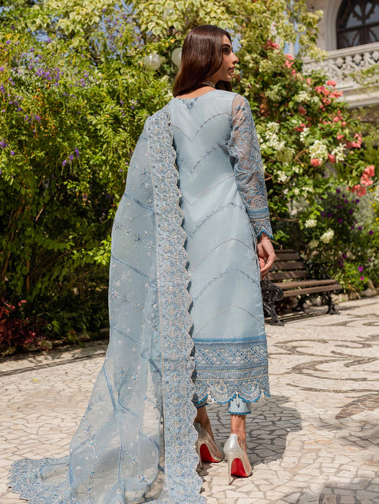 Gulaal Luxury Sky Blue Embroidered Organza Dress