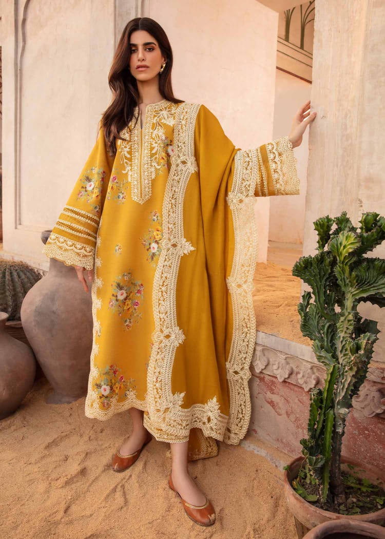 Crimson Mustard Embroidery Lawn Chikankari Dress 3pc Unstitched