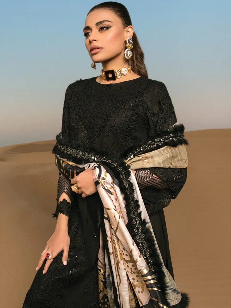 Rang Rasiya Lawn Black Embroidered Chikankari Luxury 3pc Unstitched