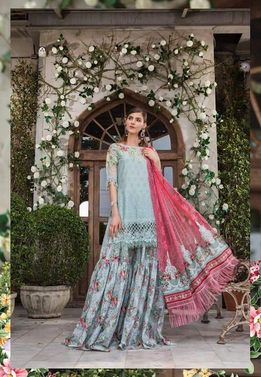 Maria B Green Pink Pure Lawn Embroidery New Arrival 3PC