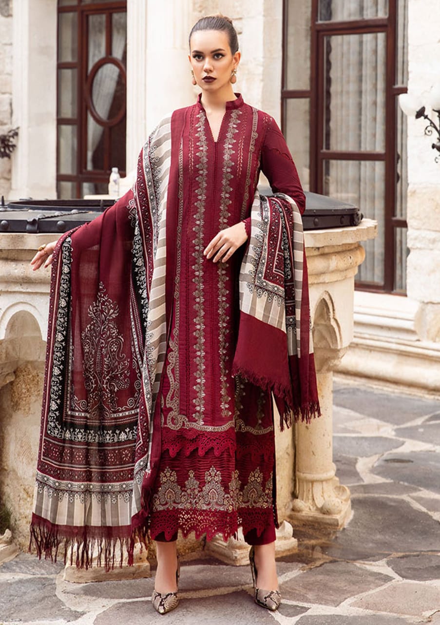 Maria B Maroon D Pure Lawn Embroidery 3PC