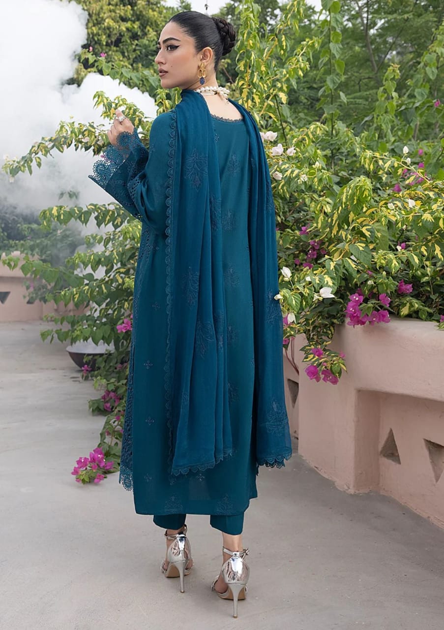 Mahnoor Zink Blue Lawn Chikankari Dress 3pc Unstitched