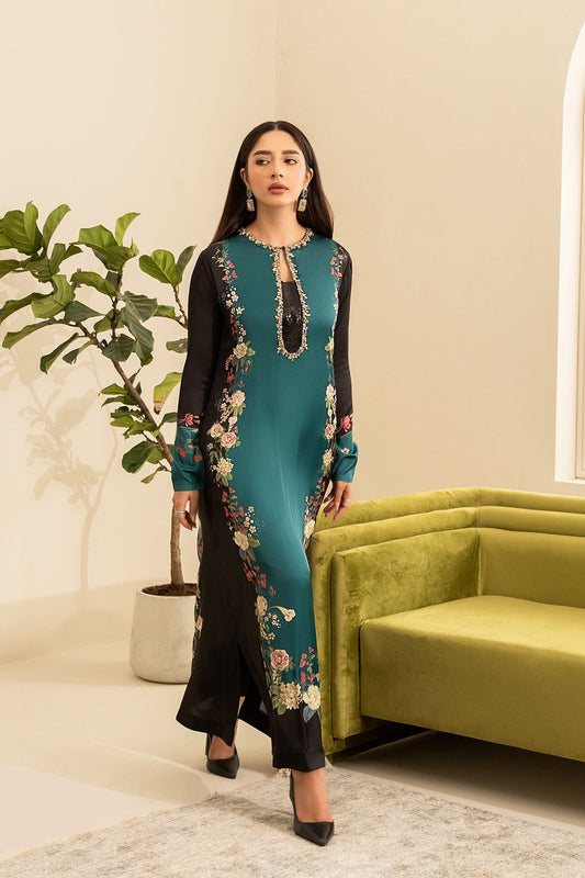 Lulusar Silk Digital Black Green Stitched 3piece Embroidery