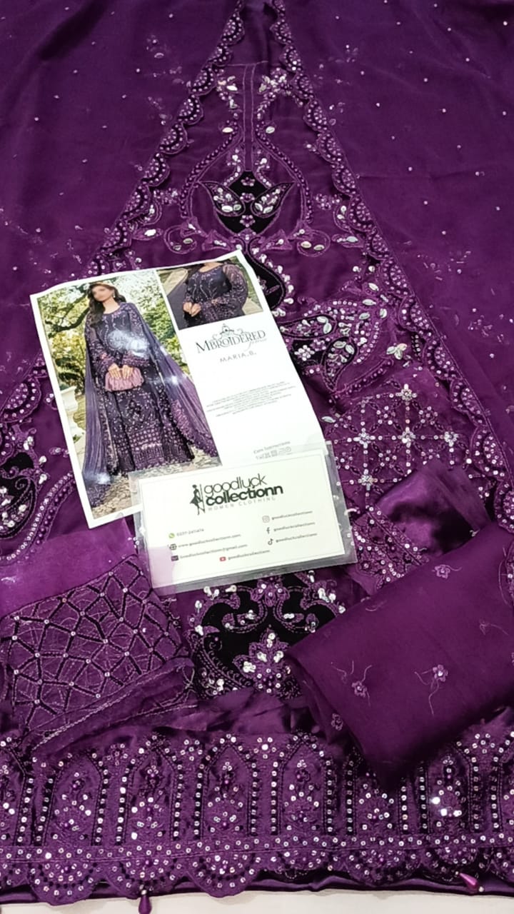 Maria b Dark Purple Luxury Chiffon Embroidery 3pc Unstitched