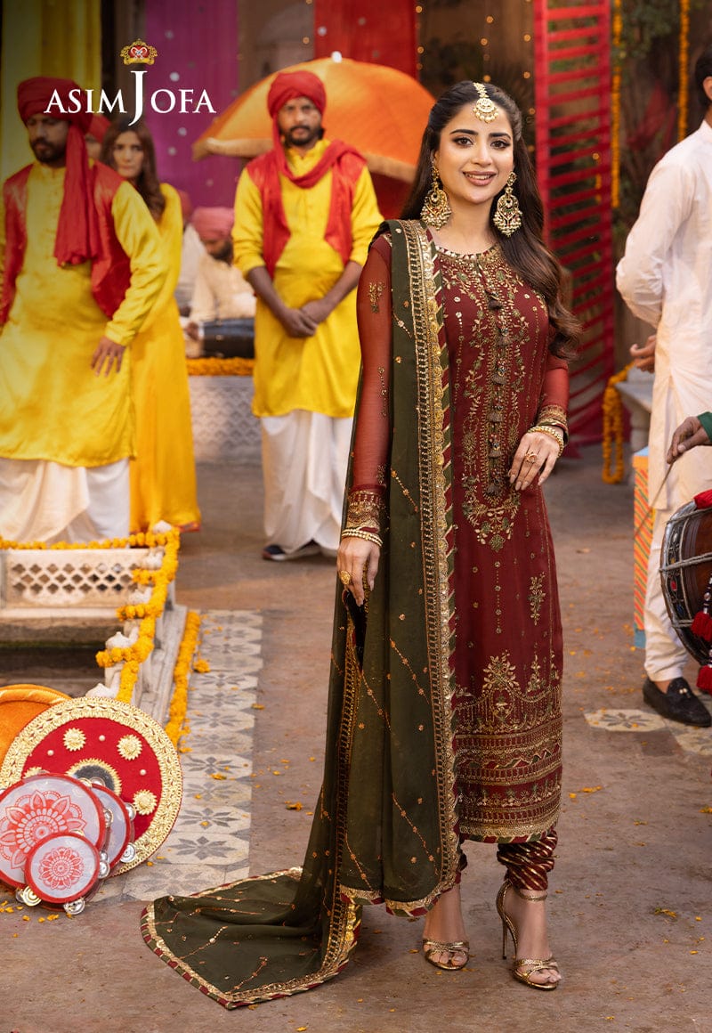 Asim Jofa Maroon Sami Pure Chiffon Formal Collection 3pc