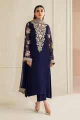 Baroque Blue Chiffon Formal Collection Embroidery 3piece Unstitched