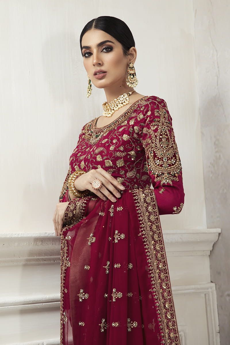 M.B Maroon Wedding Saree Soft Net Fabric Embroidery Unstitched