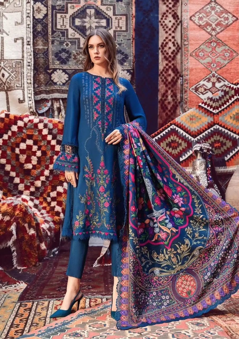 Maria B Dark Blue Pure Lawn Embroidery 3PC