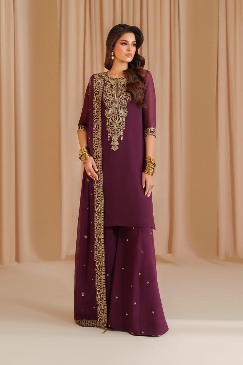 Iznik Maroon Exclusive Chiffon Formal Collection 3piece Unsittched