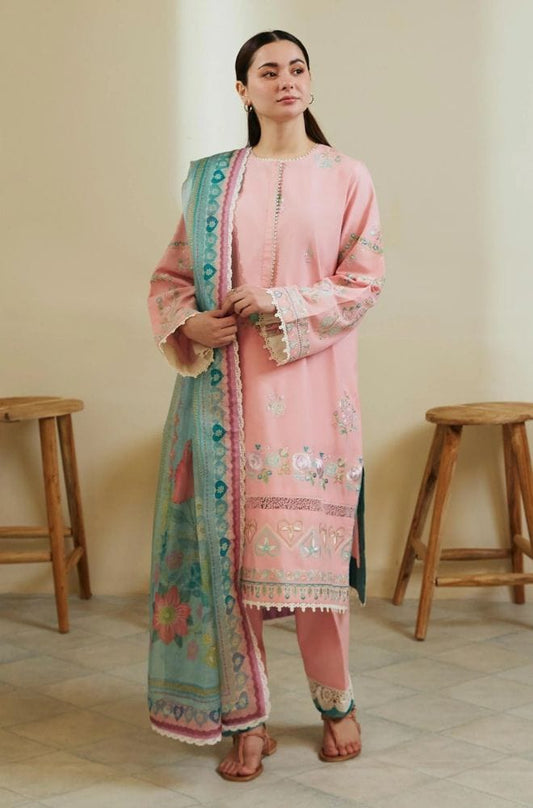 Zara Shahjahan Pink Lawn Embroidery Dress 3pc