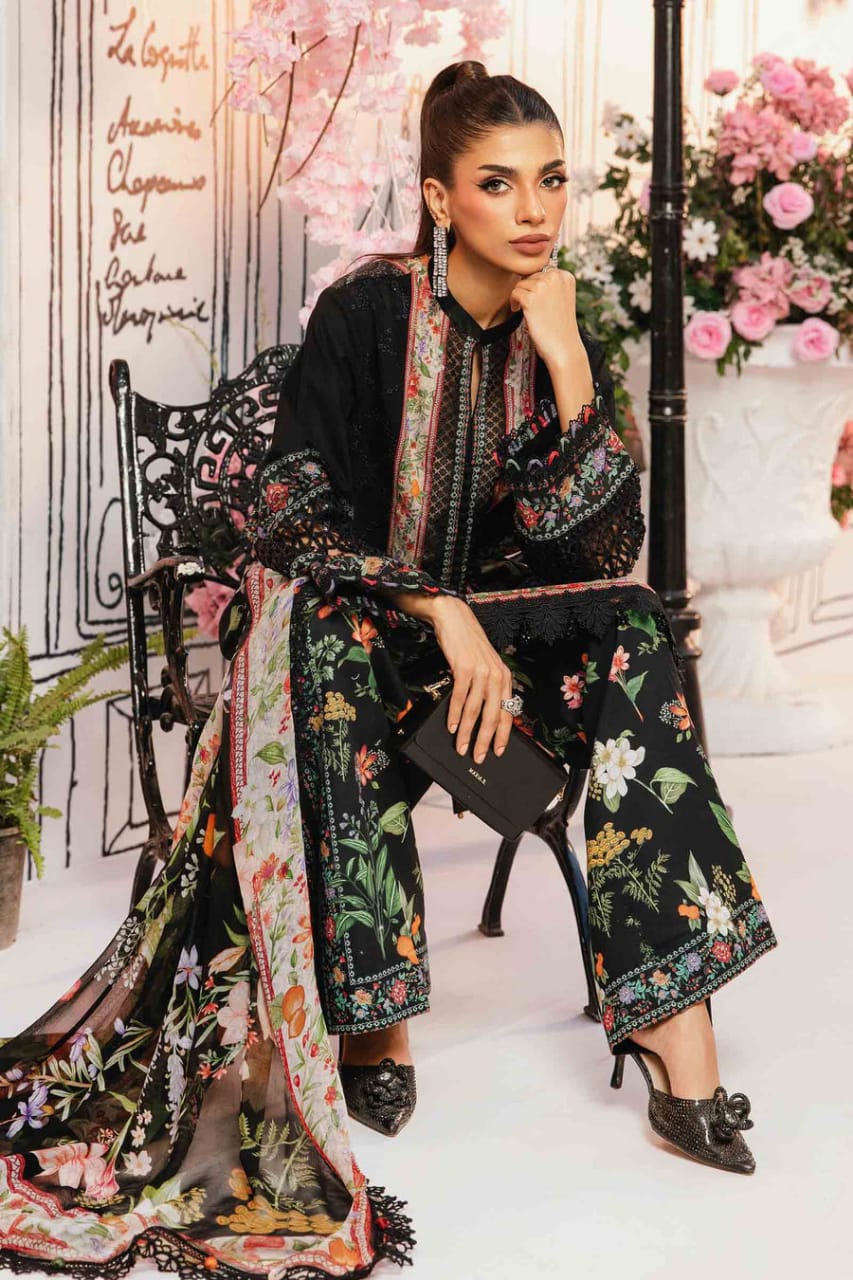 M.B Black Mprints 2025 Luxury Lawn Embroidered Collection Unstitched