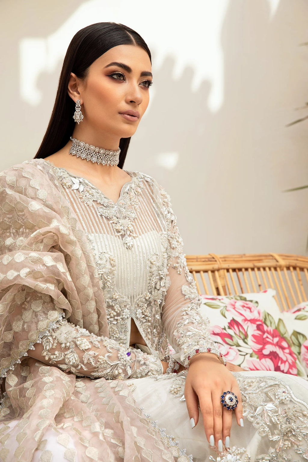 Maryam Hussain Wedding Collection Soft Net Hand Work