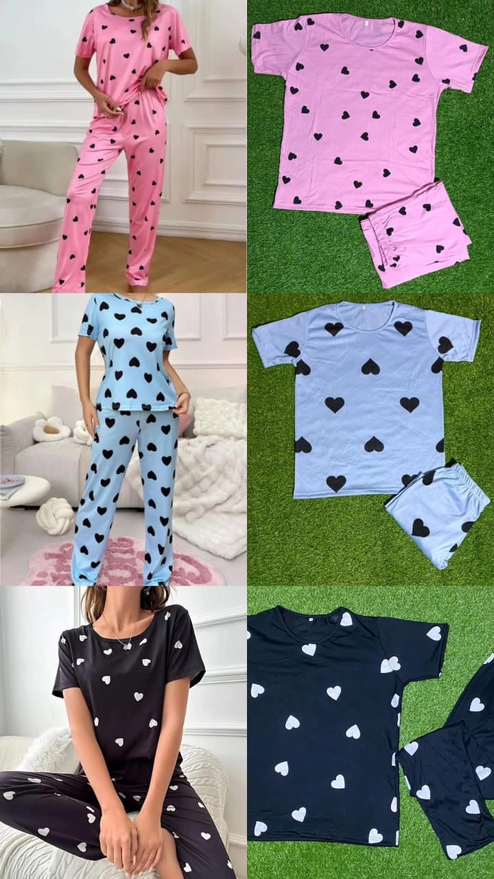 Black heart printed Night dress ready to wear soft cotton jersay