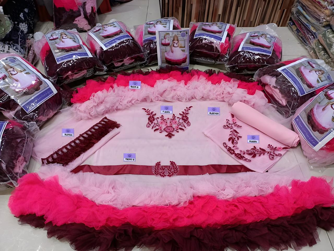 Kids Collection D012 Party Wear Dress Net Fabric Unstitched