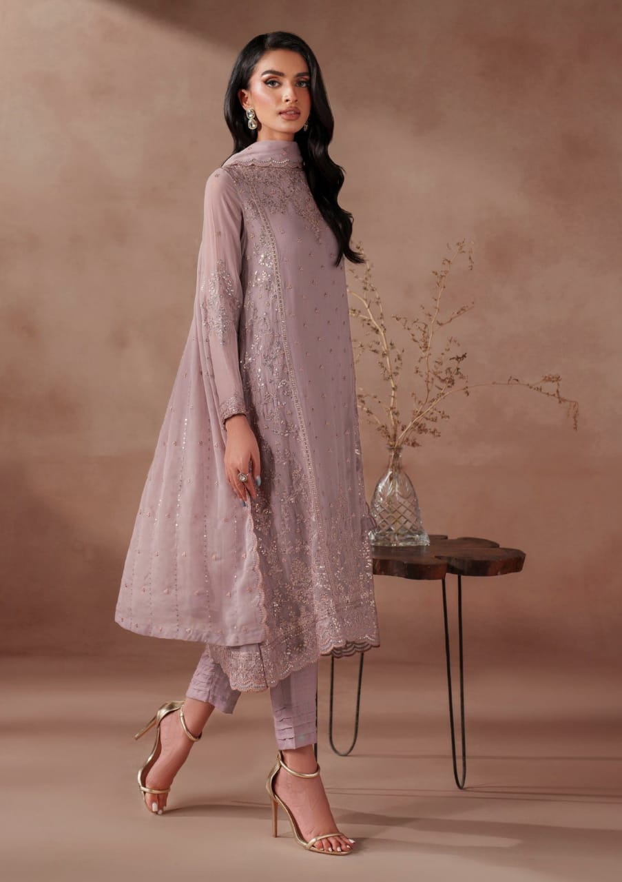 Zarif Tea Pink Exclusive Chiffon Emb Formal Collection 3piece Unsittched