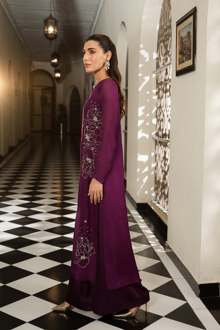 Lulusar Magenta Luxury Raw Silk Embroidered 3 Piece Unstitched