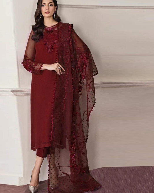 Baroque Maroon Chiffon Embroidery Collection