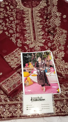 Asim Jofa Maroon Luxury Chiffon Embroidery 3piece Unstitched