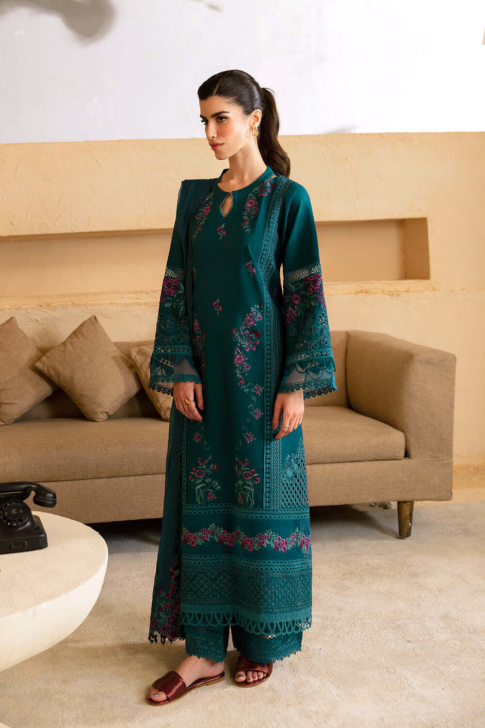 Azure Zinc Green Lawn Embroidery 3 Piece Unstitched