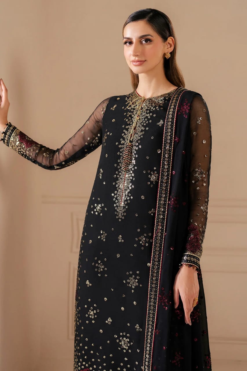 Jazmin Black Luxury Chiffon Embroidery 3piece Unstitched