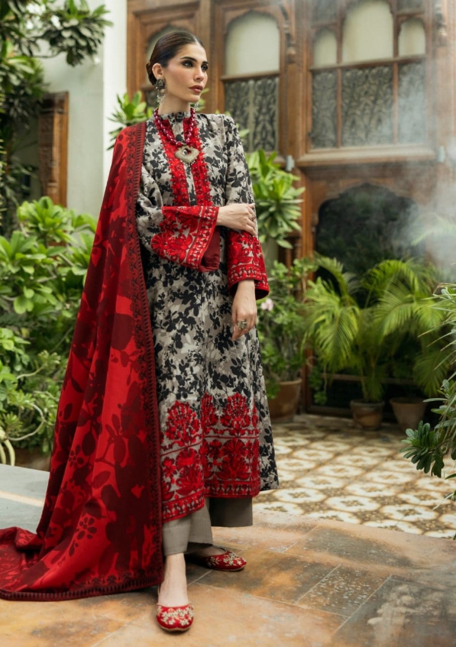 Zainab Chottani Brown Red Printed Lawn Embroidery Unstitched Dress