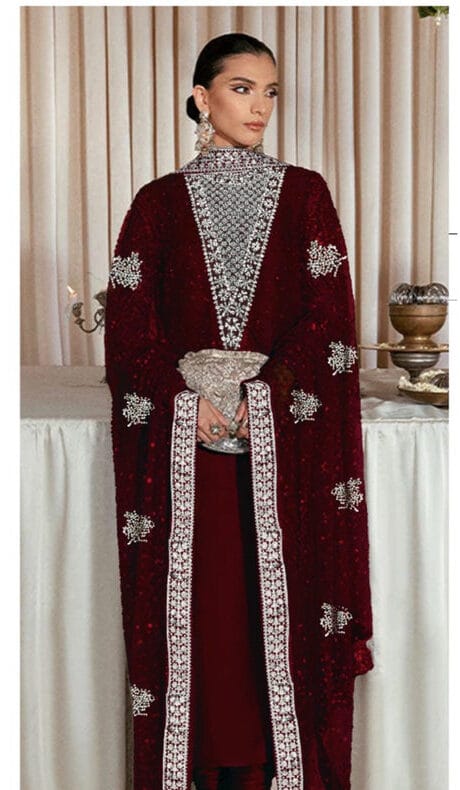Hussain Rehar Raw Silk Maroon Formal Collection 3piece Unstitched