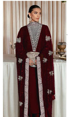 Hussain Rehar Raw Silk Maroon Formal Collection 3piece Unstitched