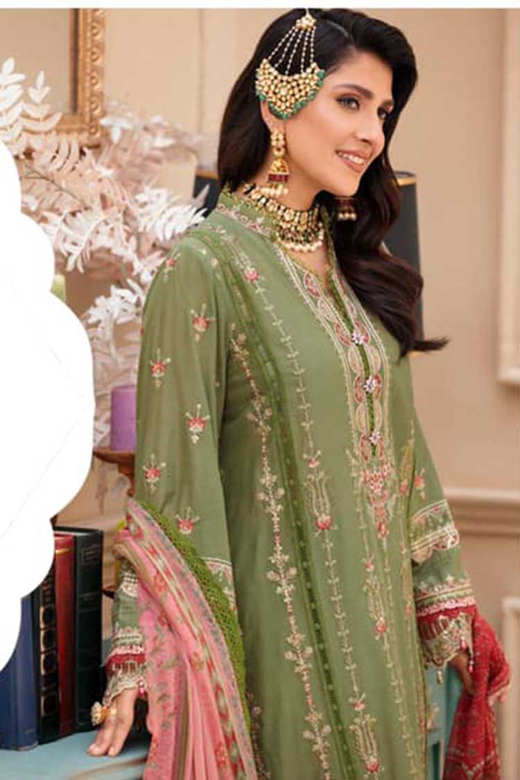 Ayeza Khan Green Embroidery Cotton Lawn Luxury Collection