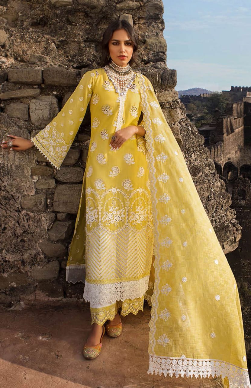 ZAINAB CHOTTANI YELLOW LUXURY LAWN CHIKANKARI DRESS