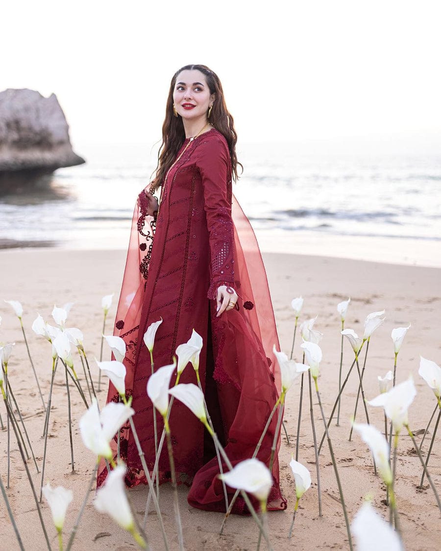 QALAMKAR MAROON CHIKANKARI EMBROIDERY DRESS