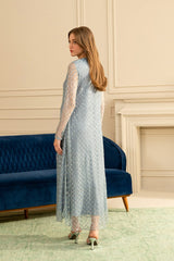 Lulusar Gray Soft Net Embroidery Luxury Collection 3piece Unstitched