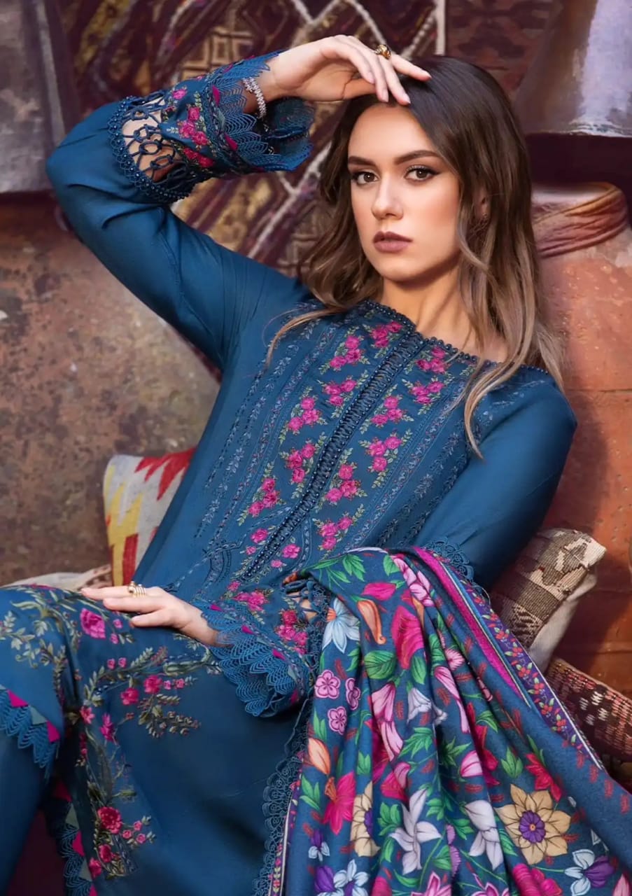 Maria B Dark Blue Pure Lawn Embroidery 3PC