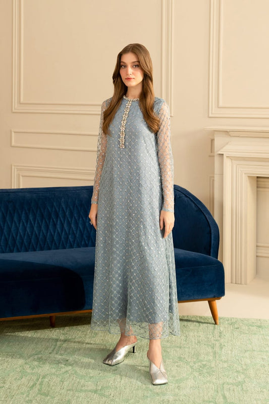 Lulusar Gray Soft Net Embroidery Luxury Collection 3piece Unstitched