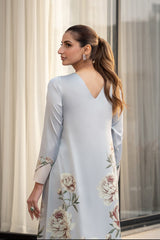 Lulusar Silk Digital Printed Sky Blue 3PC Unstitched Dress