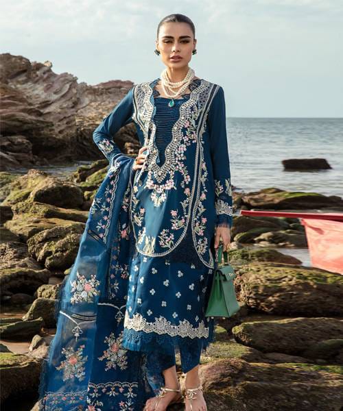 Crimson Blue New Arrival Chikankari Lawn Embroidery Dress